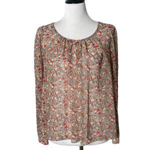 Patterson J Kincaid Sheer Floral Print Blouse‎ Long Sleeve Women's Top Size S